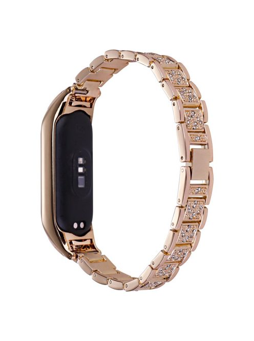 For Xiaomi Mi Band 3 / 4 Three Bead Watch Strap Metal Rhinestone Decor Wrist Band - Rose Gold