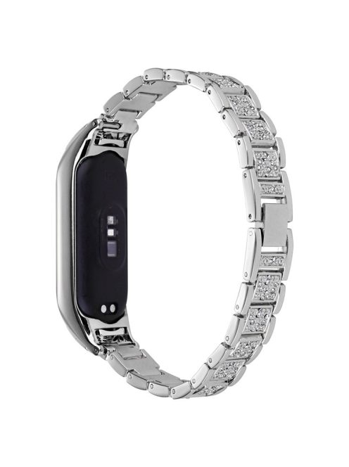 For Xiaomi Mi Band 3 / 4 Three Bead Watch Strap Metal Rhinestone Decor Wrist Band - Silver