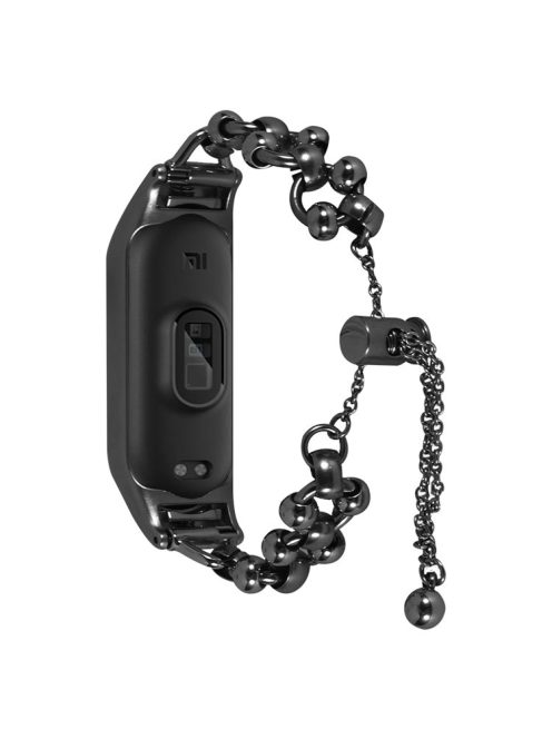 For Xiaomi Mi Band 3 / 4 Watch Strap Metal Bracelet Hollow Out Bead Decor Smartwatch Strap Replacement - Black