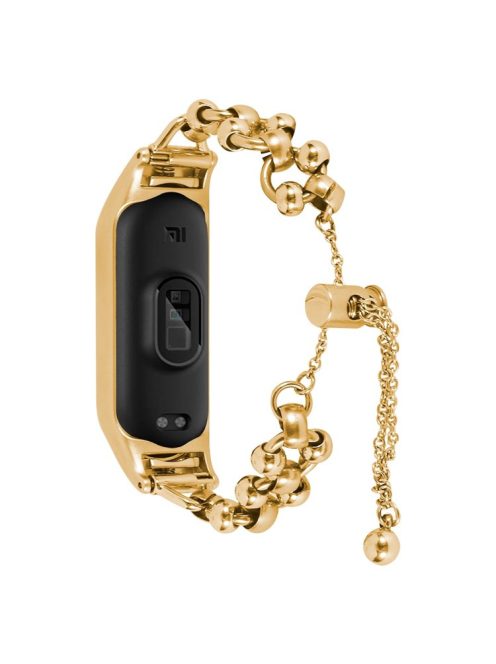 For Xiaomi Mi Band 3 / 4 Watch Strap Metal Bracelet Hollow Out Bead Decor Smartwatch Strap Replacement - Gold