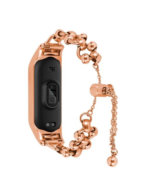 For Xiaomi Mi Band 3 / 4 Watch Strap Metal Bracelet Hollow Out Bead Decor Smartwatch Strap Replacement - Rose Gold