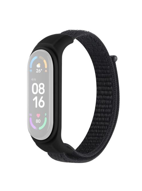 For Xiaomi Mi Band 3 / Band 4 / Band 5 / Band 6 / Band 7 Nylon Sport Band Adjustable Anti-lost Bracelet with Silicone Watch Case - Black