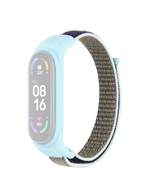 For Xiaomi Mi Band 3 / Band 4 / Band 5 / Band 6 / Band 7 Nylon Sport Band Adjustable Anti-lost Bracelet with Silicone Watch Case - Brown / Gray / Blue