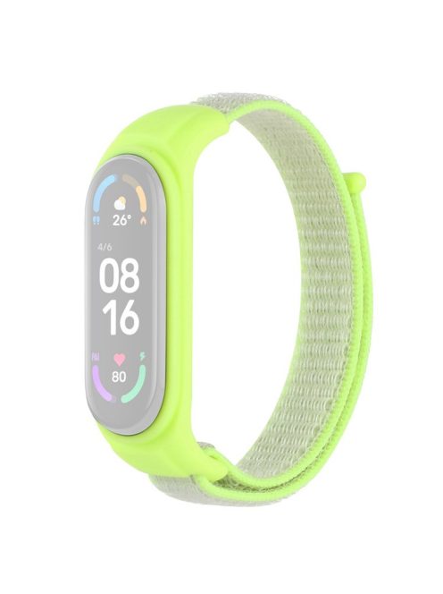 For Xiaomi Mi Band 3 / Band 4 / Band 5 / Band 6 / Band 7 Nylon Sport Band Adjustable Anti-lost Bracelet with Silicone Watch Case - Fluorescent Yellow