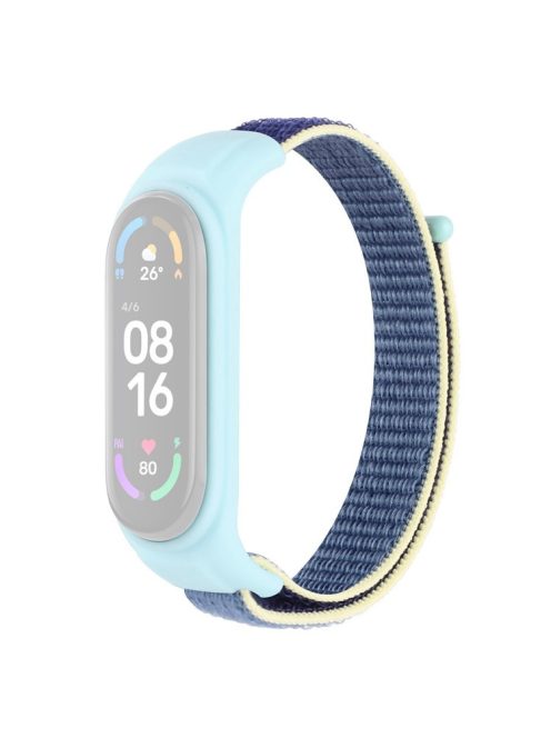 For Xiaomi Mi Band 3 / Band 4 / Band 5 / Band 6 / Band 7 Nylon Sport Band Adjustable Anti-lost Bracelet with Silicone Watch Case - Ice Blue