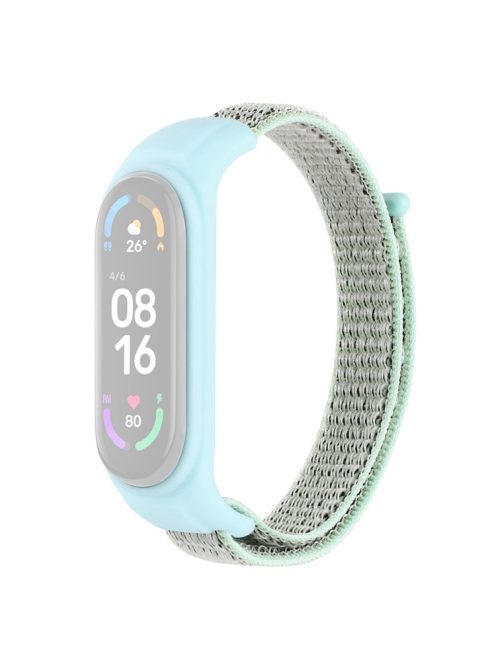 For Xiaomi Mi Band 3 / Band 4 / Band 5 / Band 6 / Band 7 Nylon Sport Band Adjustable Anti-lost Bracelet with Silicone Watch Case - Light Green