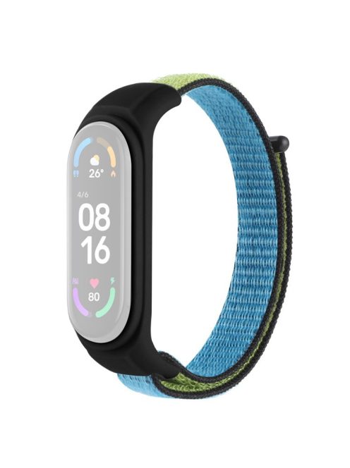 For Xiaomi Mi Band 3 / Band 4 / Band 5 / Band 6 / Band 7 Nylon Sport Band Adjustable Anti-lost Bracelet with Silicone Watch Case - Lime