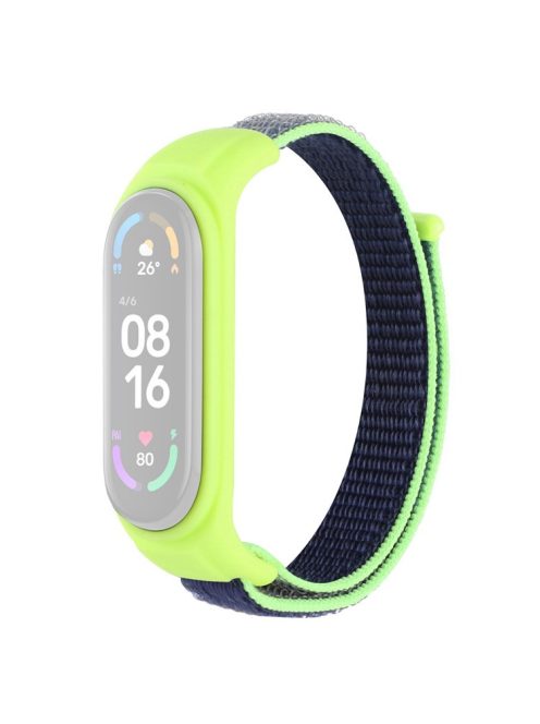 For Xiaomi Mi Band 3 / Band 4 / Band 5 / Band 6 / Band 7 Nylon Sport Band Adjustable Anti-lost Bracelet with Silicone Watch Case - Midnight Blue