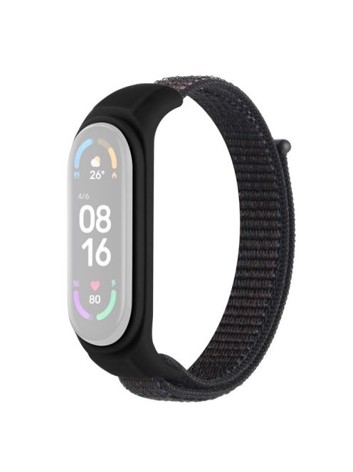 For Xiaomi Mi Band 3 / Band 4 / Band 5 / Band 6 / Band 7 Nylon Sport Band Adjustable Anti-lost Bracelet with Silicone Watch Case - Official Black