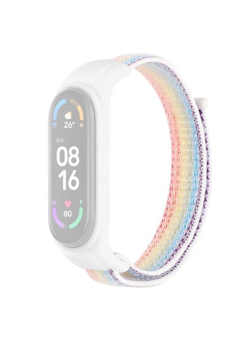 For Xiaomi Mi Band 3 / Band 4 / Band 5 / Band 6 / Band 7 Nylon Sport Band Adjustable Anti-lost Bracelet with Silicone Watch Case - Rainbow