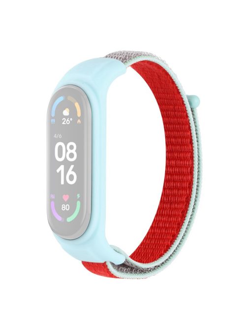 For Xiaomi Mi Band 3 / Band 4 / Band 5 / Band 6 / Band 7 Nylon Sport Band Adjustable Anti-lost Bracelet with Silicone Watch Case - Red / Grey