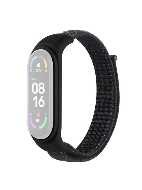 For Xiaomi Mi Band 3 / Band 4 / Band 5 / Band 6 / Band 7 Nylon Sport Band Adjustable Anti-lost Bracelet with Silicone Watch Case - Reflective Black