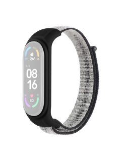   For Xiaomi Mi Band 3 / Band 4 / Band 5 / Band 6 / Band 7 Nylon Sport Band Adjustable Anti-lost Bracelet with Silicone Watch Case - Stripe Black