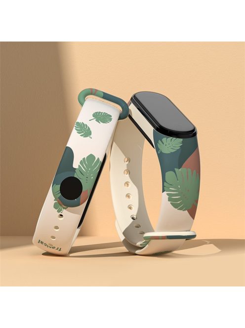 For Xiaomi Mi Band 3 / Band 4 / Band 5 / Band 6 / Band 7 Pattern Printed Watch Band Adjustable Breathable Soft TPU Wristband Bracelet - Leaves