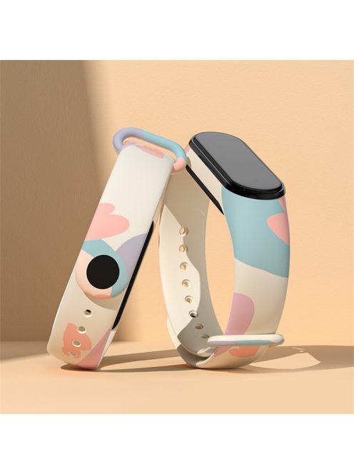 For Xiaomi Mi Band 3 / Band 4 / Band 5 / Band 6 / Band 7 Pattern Printed Watch Band Adjustable Breathable Soft TPU Wristband Bracelet - Love Heart