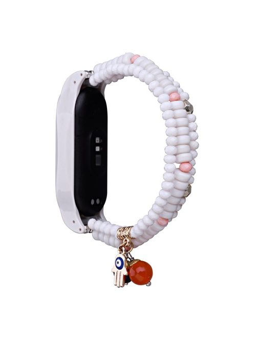 For Xiaomi Mi Band 3 / Band 4 Beaded Bracelet Holiday Style Watch Band Replacement Strap - White