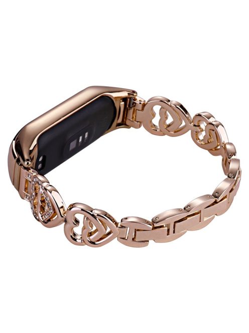 For Xiaomi Mi Band 3 / Band 4 Metal Watch Strap Rhinestone Decorated Watch Band - Rose Gold