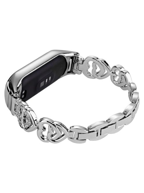 For Xiaomi Mi Band 3 / Band 4 Metal Watch Strap Rhinestone Decorated Watch Band - Silver