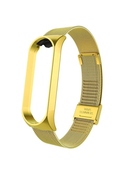 For Xiaomi Mi Band 3 / Band 4 Milanese Mesh Watch Band with Bumper Case Buckle Design Adjustable Stainless Steel Replacement Strap - Gold