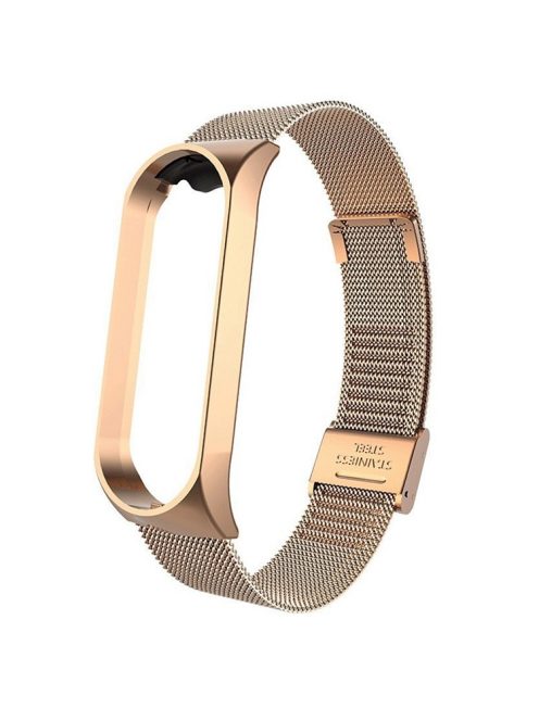 For Xiaomi Mi Band 3 / Band 4 Milanese Mesh Watch Band with Bumper Case Buckle Design Adjustable Stainless Steel Replacement Strap - Rose Gold