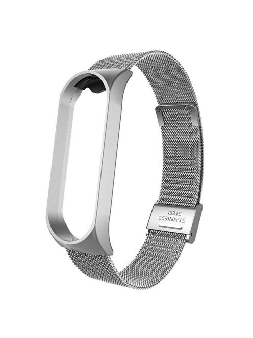 For Xiaomi Mi Band 3 / Band 4 Milanese Mesh Watch Band with Bumper Case Buckle Design Adjustable Stainless Steel Replacement Strap - Silver