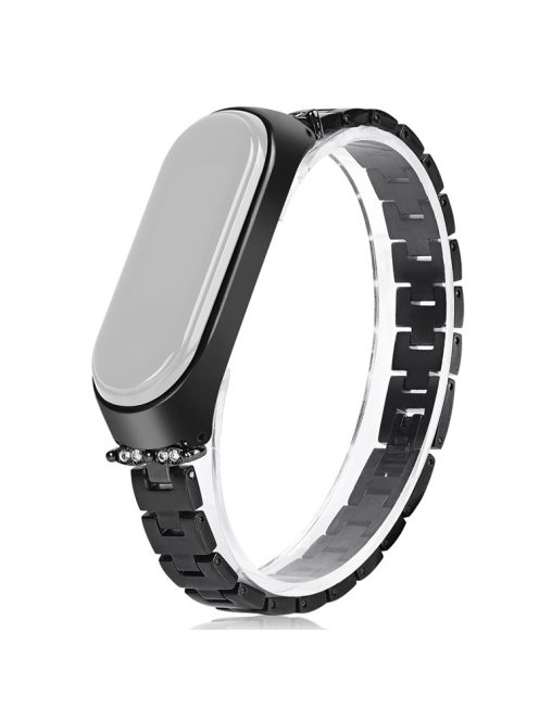 For Xiaomi Mi Band 3/4 Bling Rhinestone Decorative Smart Watch Stainless Steel Chain Watch Strap Metal Watchband - Black