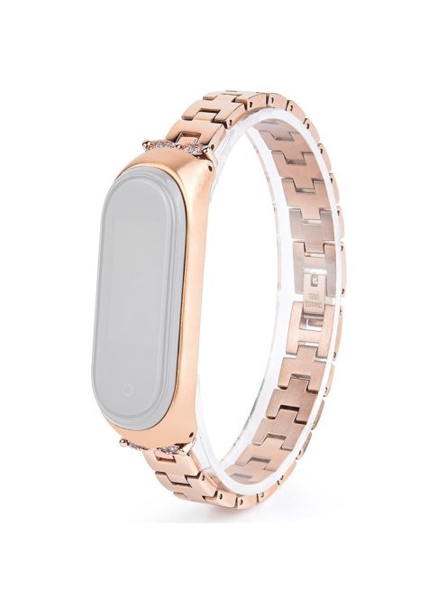 For Xiaomi Mi Band 3/4 Bling Rhinestone Decorative Smart Watch Stainless Steel Chain Watch Strap Metal Watchband - Gold