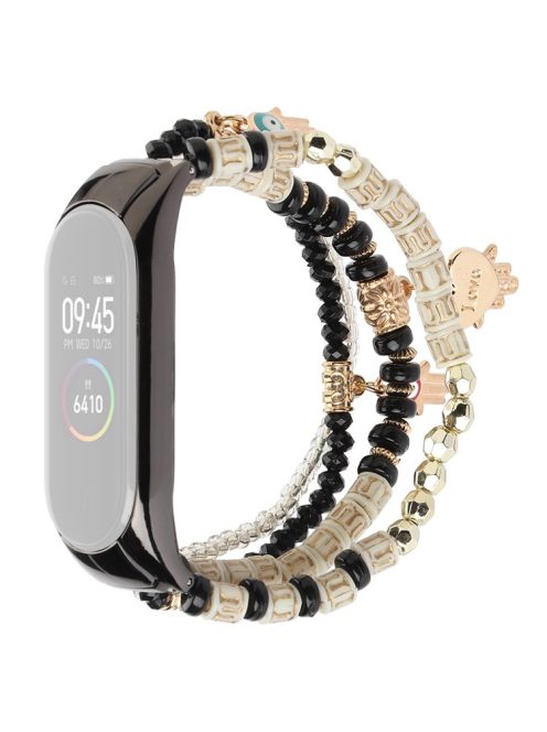 For Xiaomi Mi Band 3/4 Bohemian Beaded Bracelet Watch Band Smart Watch Replacement Strap with Hand of Fatima Pendant for Women - Black