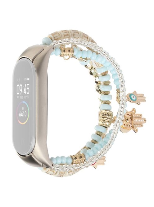 For Xiaomi Mi Band 3/4 Bohemian Beaded Bracelet Watch Band Smart Watch Replacement Strap with Hand of Fatima Pendant for Women - Blue