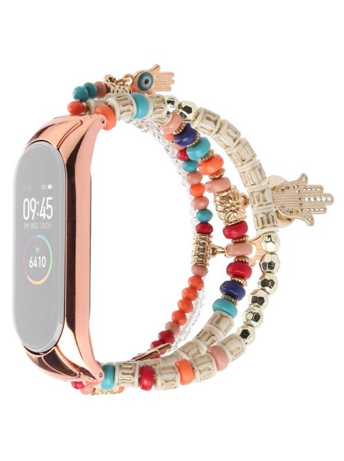 For Xiaomi Mi Band 3/4 Bohemian Beaded Bracelet Watch Band Smart Watch Replacement Strap with Hand of Fatima Pendant for Women - Multi-color