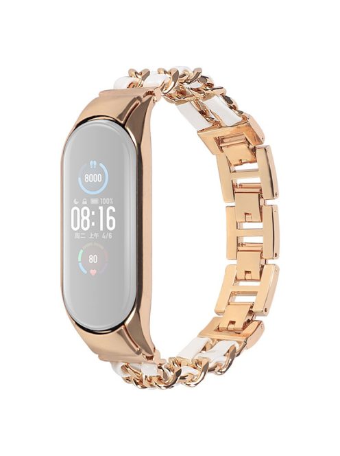 For Xiaomi Mi Band 3/4 Smart Watch Stainless Steel Chain Watch Strap Metal Watchband - Rose Gold/White