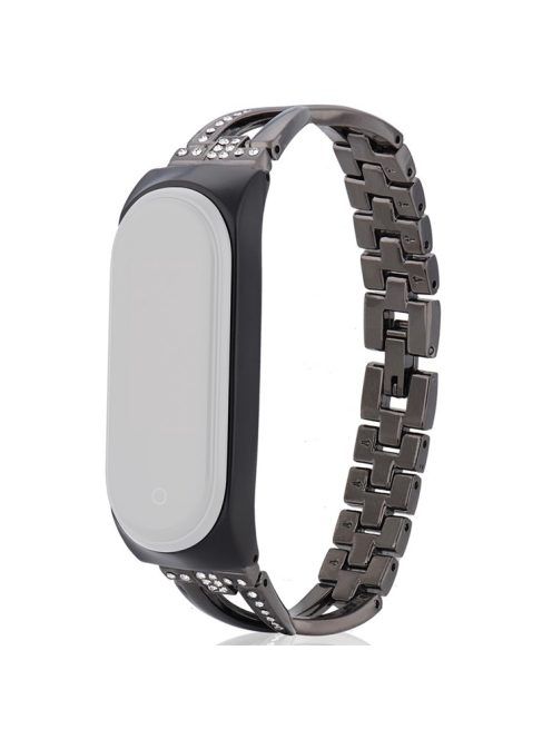 For Xiaomi Mi Band 3/4 Smart Watch X Design Stainless Steel Watch Strap with Rhinestone Decor - Black