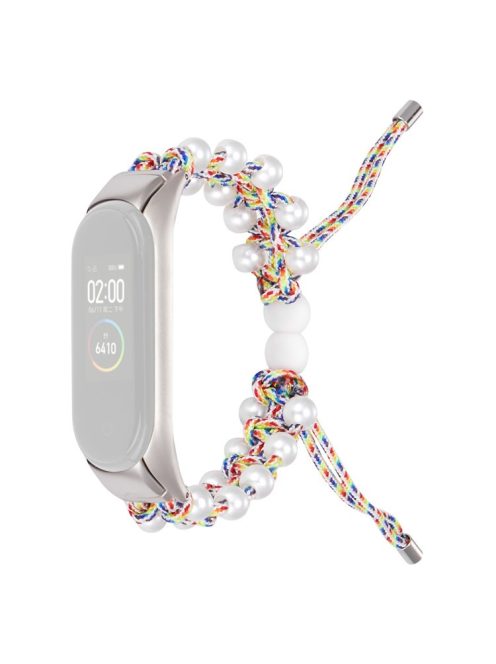 For Xiaomi Mi Band 3/4 Watch Band Stylish Beads Decorated Wrist Strap Drawstring Design Adjustable Nylon Rope Watchband - Colorful