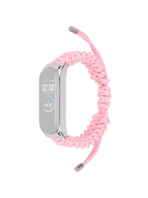 For Xiaomi Mi Band 3/4 Wrist Band Replacement Drawstring Design Adjustable Nylon Rope Watch Strap - Light Pink