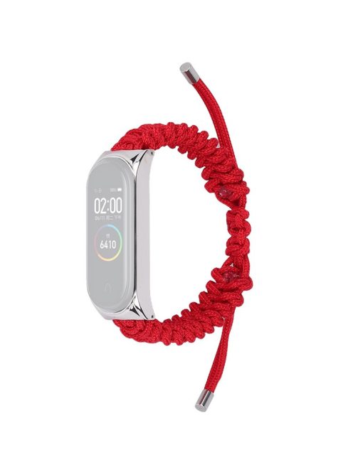 For Xiaomi Mi Band 3/4 Wrist Band Replacement Drawstring Design Adjustable Nylon Rope Watch Strap - Red