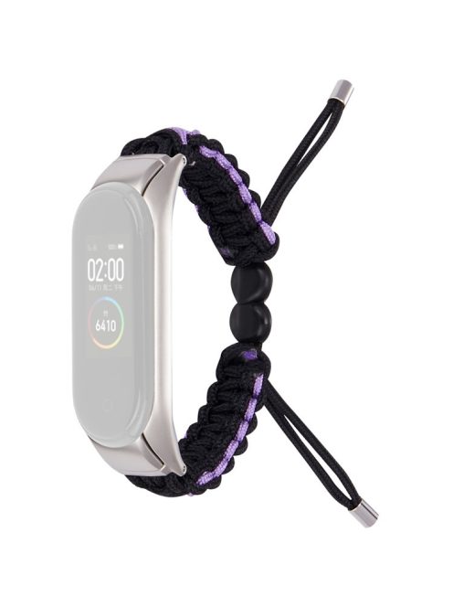 For Xiaomi Mi Band 3/Mi Band 4 Nylon Rope Watch Band Drawstring Adjustable Wrist Strap Replacement - Black/Purple