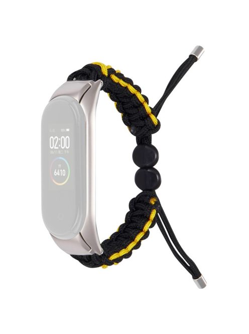 For Xiaomi Mi Band 3/Mi Band 4 Nylon Rope Watch Band Drawstring Adjustable Wrist Strap Replacement - Black/Yellow