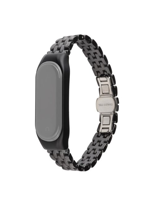 For Xiaomi Mi Band 3/Mi Band 4 Stylish Ceramics+Stainless Steel Watch Band Wrist Strap - Five Beads Black