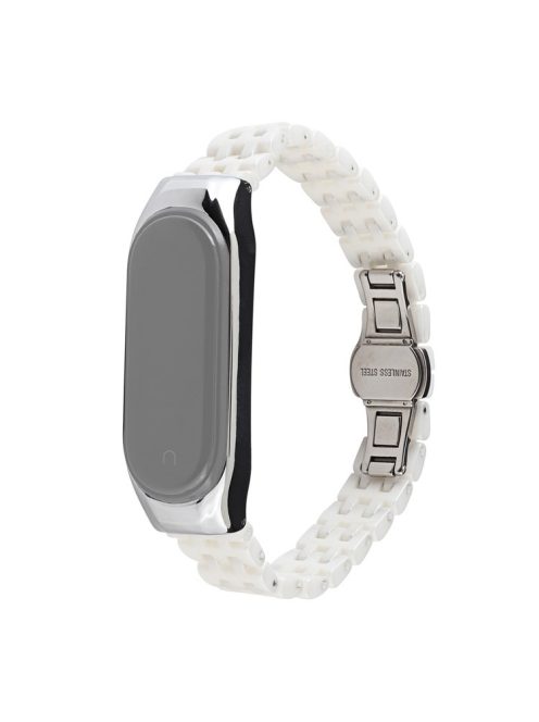 For Xiaomi Mi Band 3/Mi Band 4 Stylish Ceramics+Stainless Steel Watch Band Wrist Strap - Five Beads White