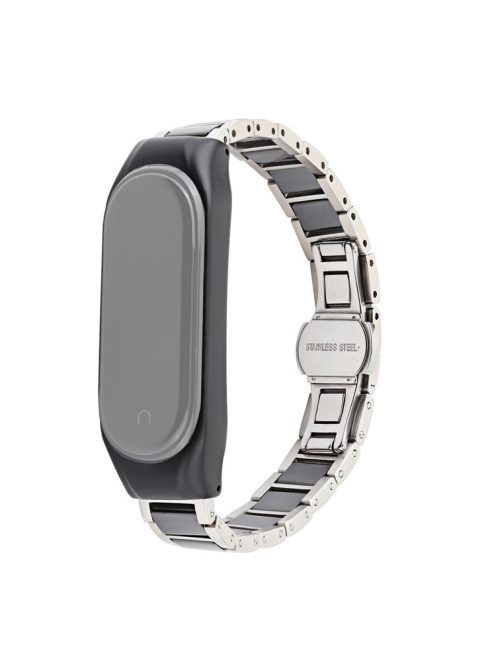 For Xiaomi Mi Band 3/Mi Band 4 Stylish Ceramics+Stainless Steel Watch Band Wrist Strap - Three Beads Black