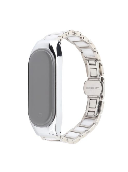 For Xiaomi Mi Band 3/Mi Band 4 Stylish Ceramics+Stainless Steel Watch Band Wrist Strap - Three Beads White