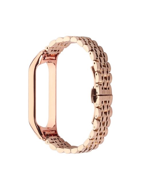 For Xiaomi Mi Band 4/3 Replacement Strap 7-Beads Stainless Steel Smart Watch Wristband - Rose Gold