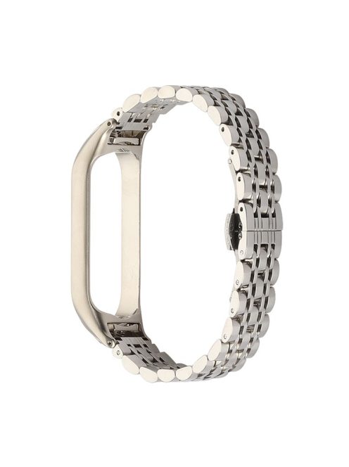 For Xiaomi Mi Band 4/3 Replacement Strap 7-Beads Stainless Steel Smart Watch Wristband - Silver