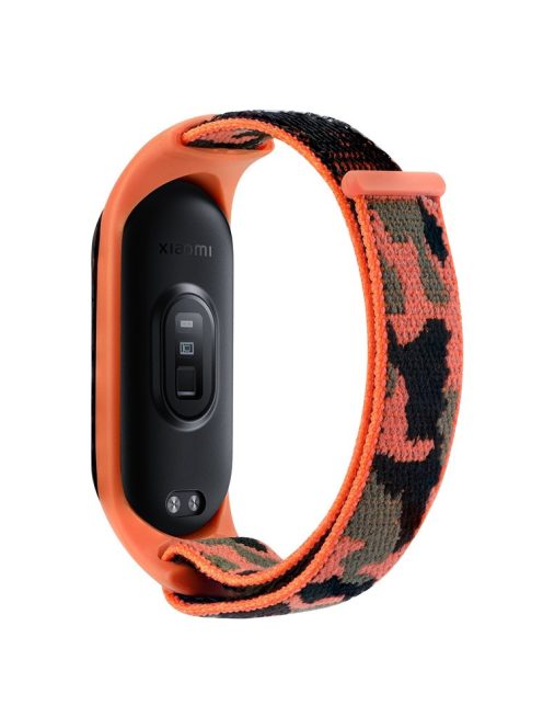 For Xiaomi Mi Band 5 / 6 / 7 Camouflage Nylon Adjustable Smart Watch Strap Replacement Wrist Band - Orange