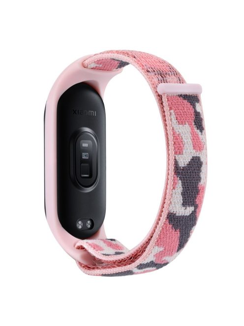 For Xiaomi Mi Band 5 / 6 / 7 Camouflage Nylon Adjustable Smart Watch Strap Replacement Wrist Band - Pink