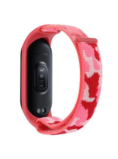 For Xiaomi Mi Band 5 / 6 / 7 Camouflage Nylon Adjustable Smart Watch Strap Replacement Wrist Band - Red