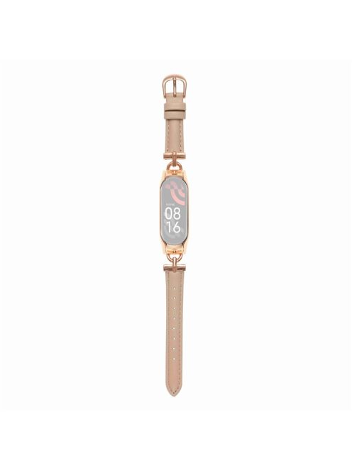 For Xiaomi Mi Band 5 / 6 Genuine Leather Watch Band Replacement Wrist Strap with D-shape Metal Connector - Rose Gold / Apricot