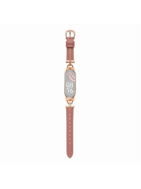 For Xiaomi Mi Band 5 / 6 Genuine Leather Watch Band Replacement Wrist Strap with D-shape Metal Connector - Rose Gold / Deep Pink