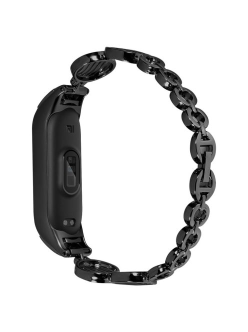 For Xiaomi Mi Band 5 / 6 Stylish Water Wave Design Wrist Band Stainless Steel Bracelet Watch Strap Replacement - Black