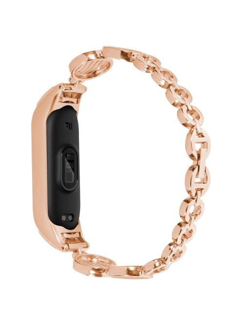 For Xiaomi Mi Band 5 / 6 Stylish Water Wave Design Wrist Band Stainless Steel Bracelet Watch Strap Replacement - Rose Gold